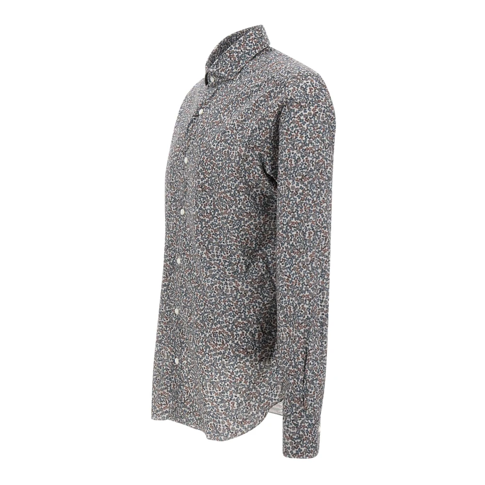 Barba Bloemenpatroon Katoenen Overhemd Gray Heren