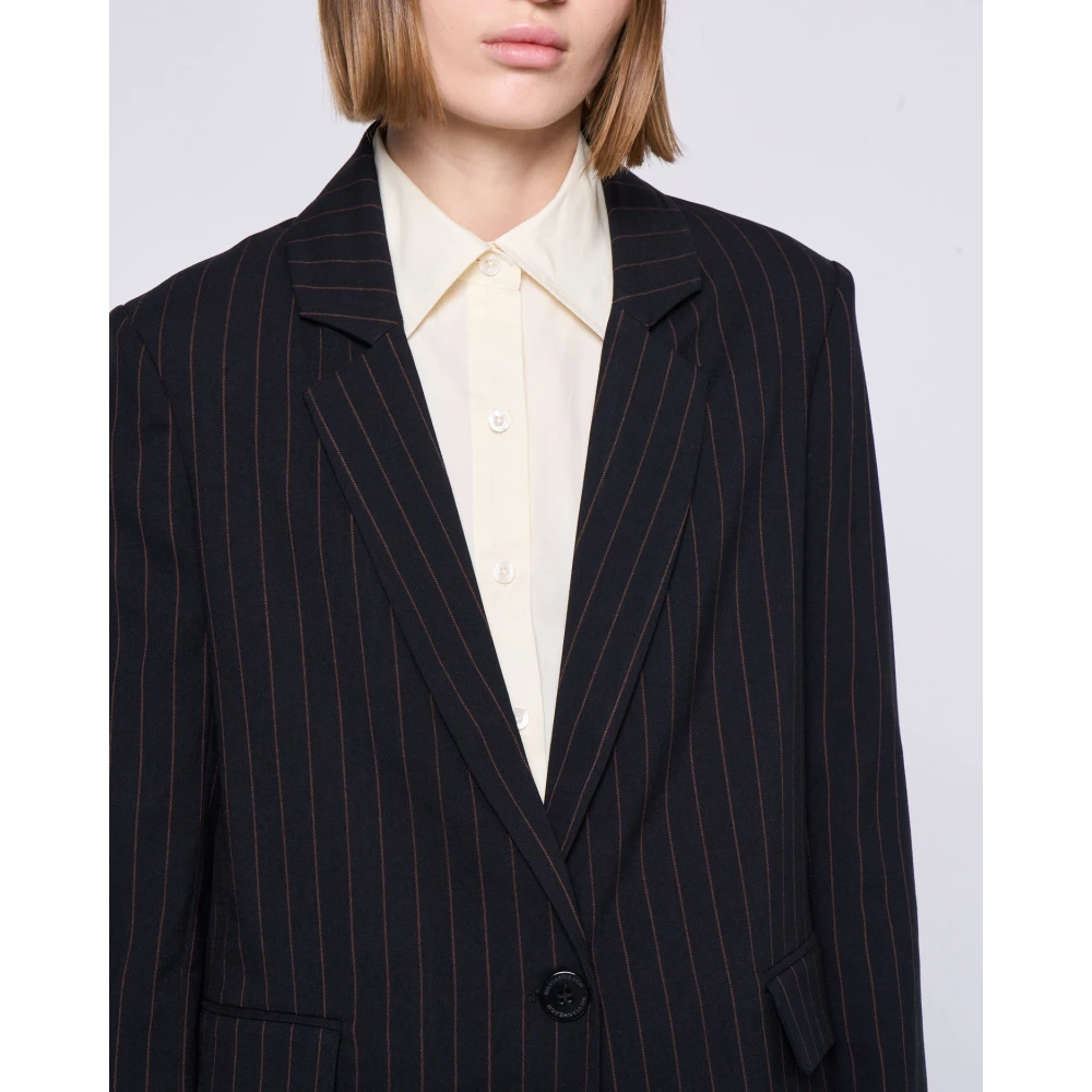 Silvian Heach Klassieke Pinstripe Blazer met Revers Blue Dames