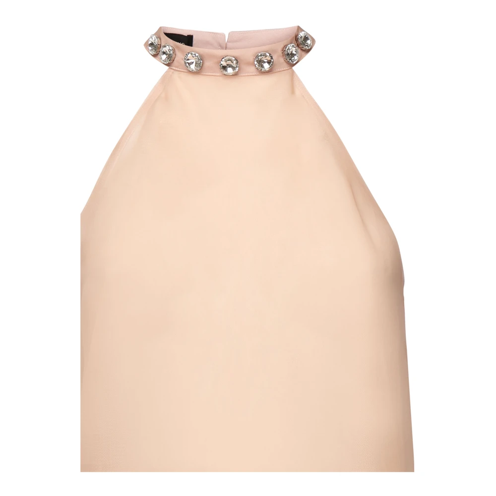 pinko Zijden Organza Mouwloze Geborduurde Top Roze Pink Dames