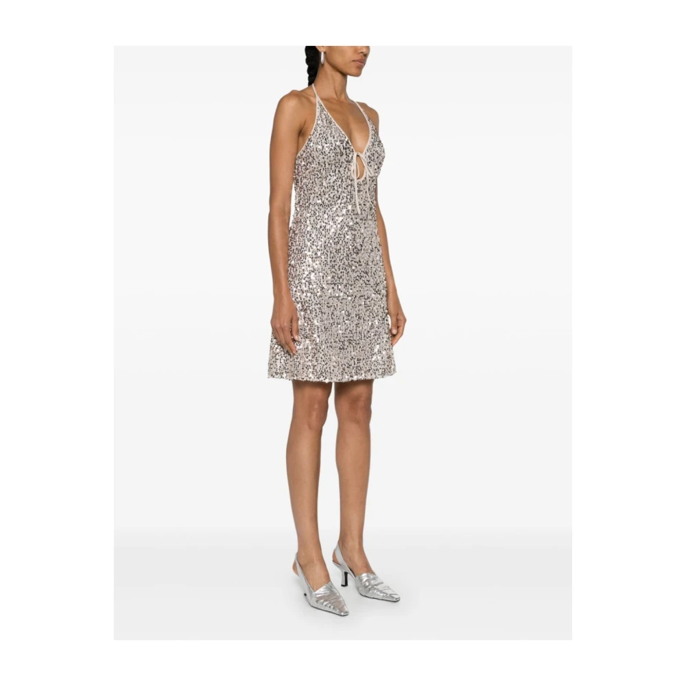 Rotate Birger Christensen Sequin Mesh Halterneck Jurk Beige Dames