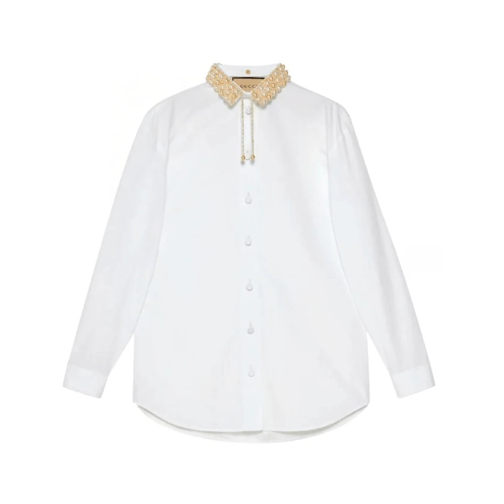 Gucci Katoenen shirt met parelversiering White Dames