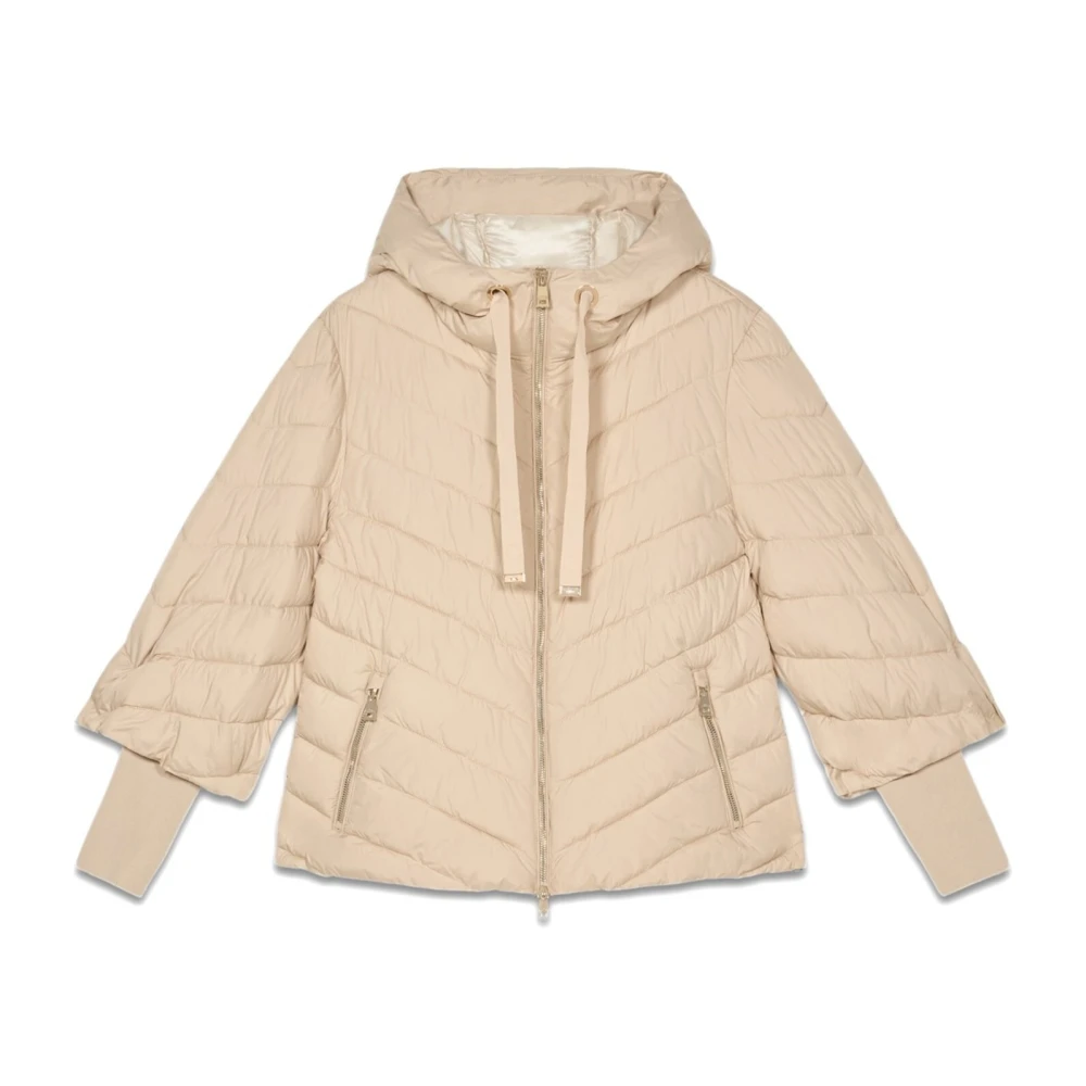 Oltre Lichtgewicht donsjack met capuchon en manchetten Beige Dames