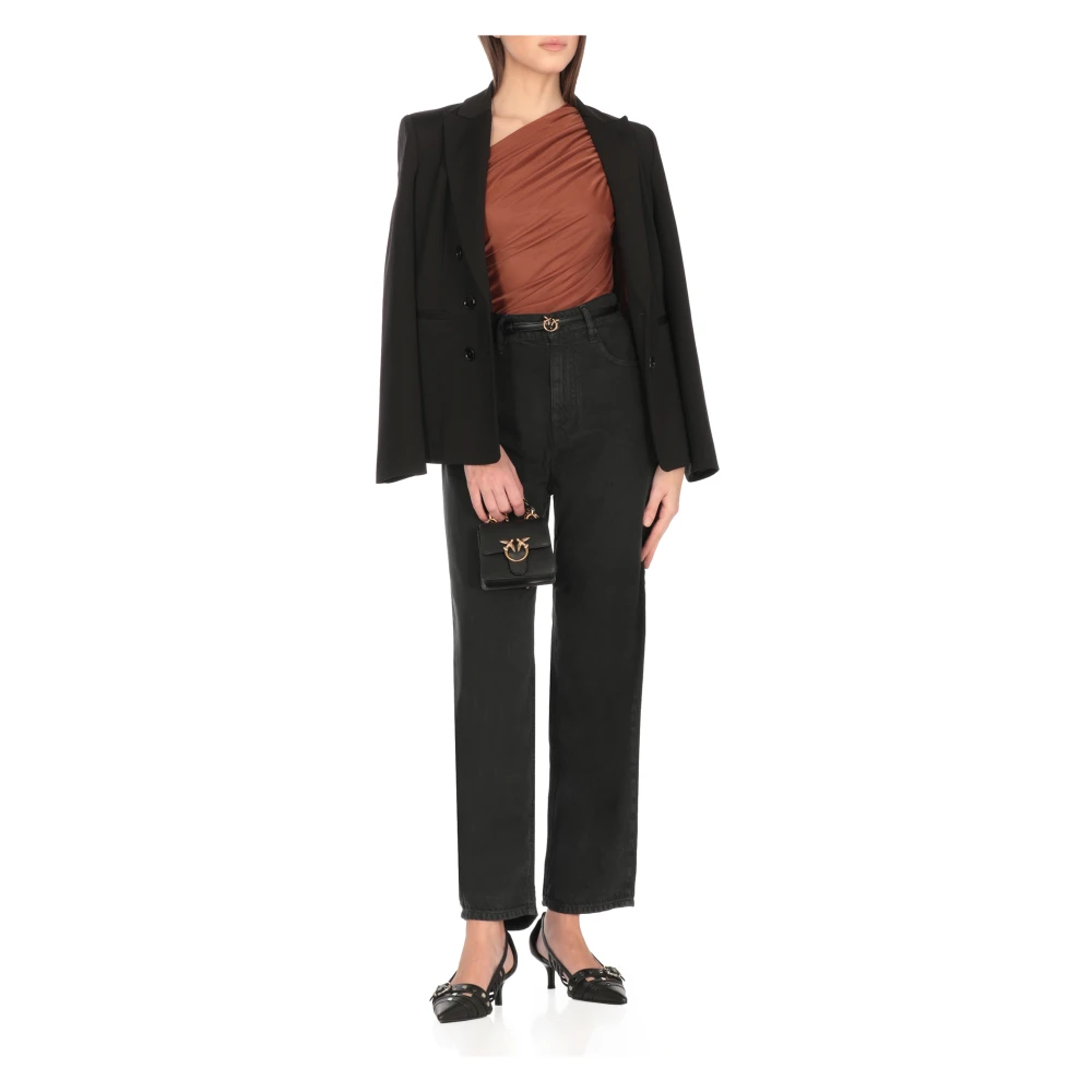 pinko Bruine One Shoulder Top met Geplooid Patroon Brown Dames
