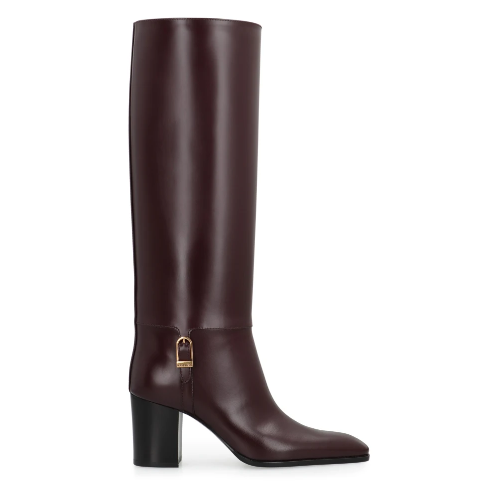 Saint Laurent Women's Bordeaux Leather Ankle Boots With Buckle