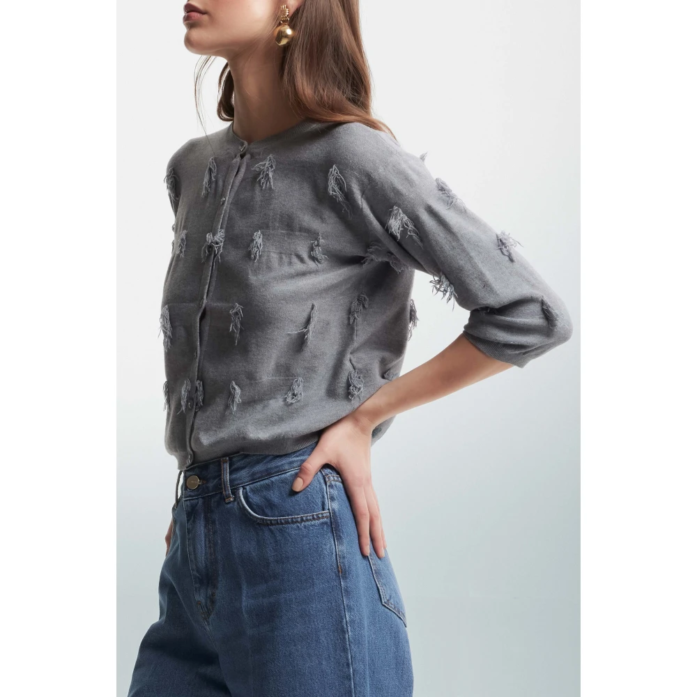Kocca Fringed Cardigan met Toon-op-Toon Knopen Gray Dames