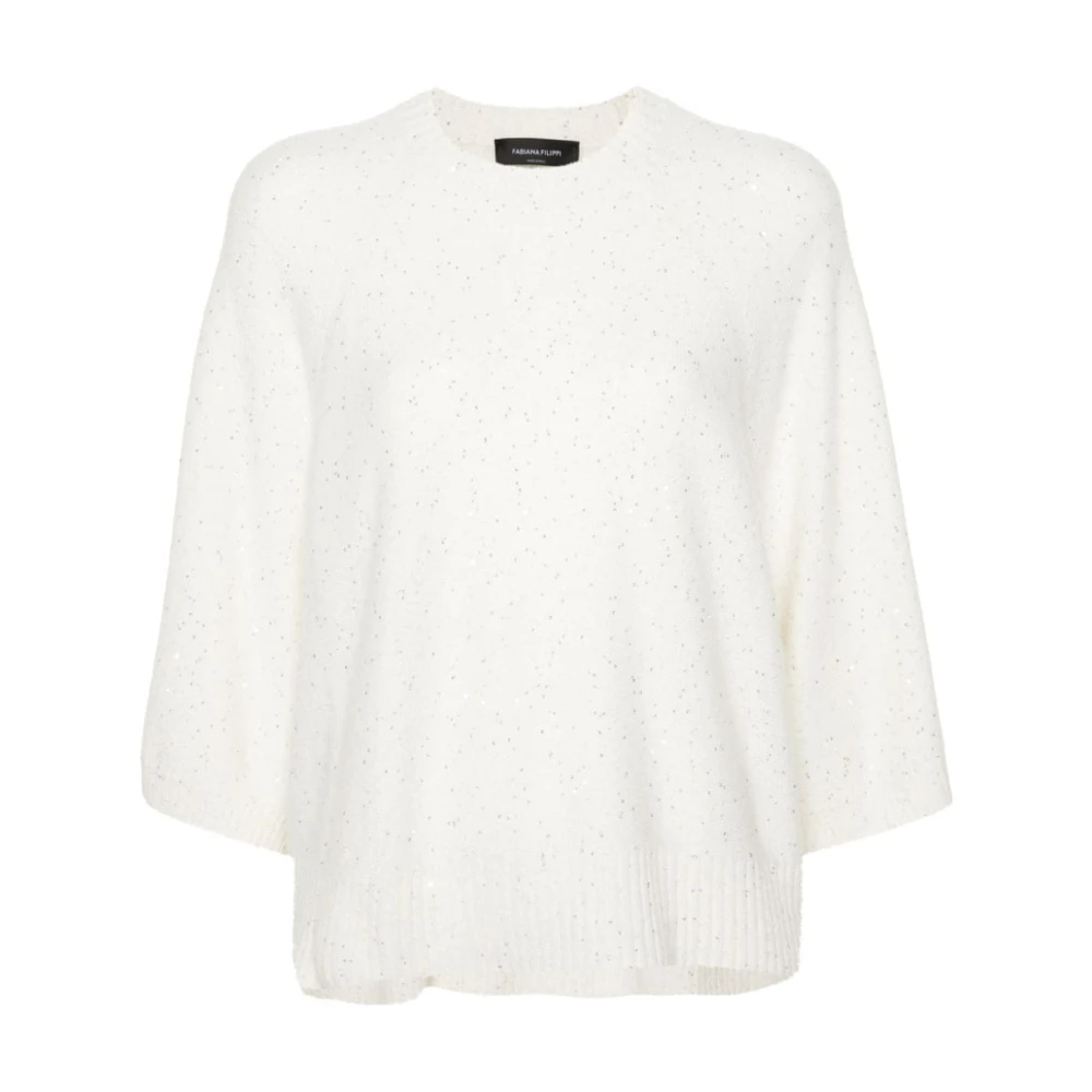Fabiana Filippi Pailletten Crew Neck Sweater White Dames