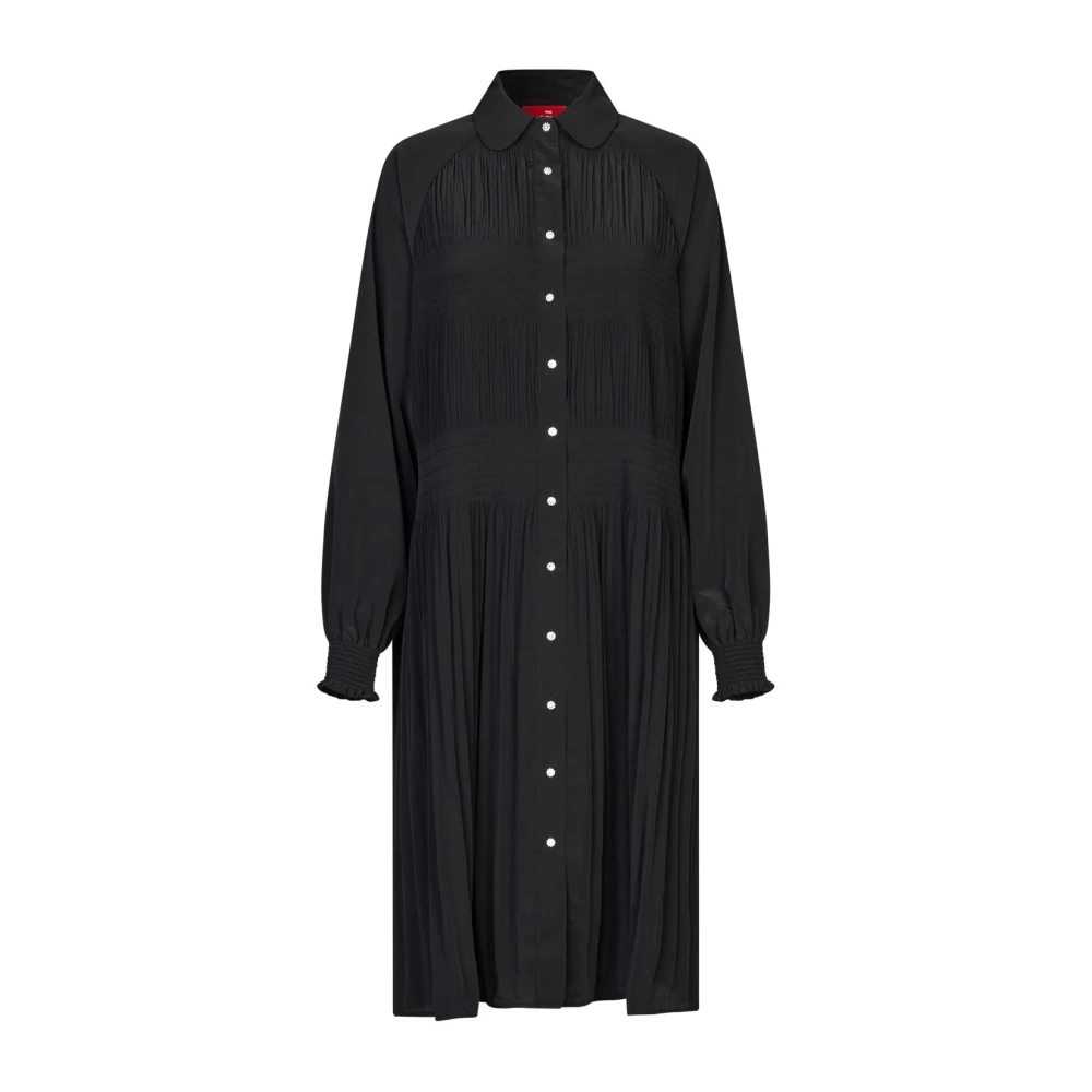 Cras Geplooide Jurk met Strass Knopen Black Dames