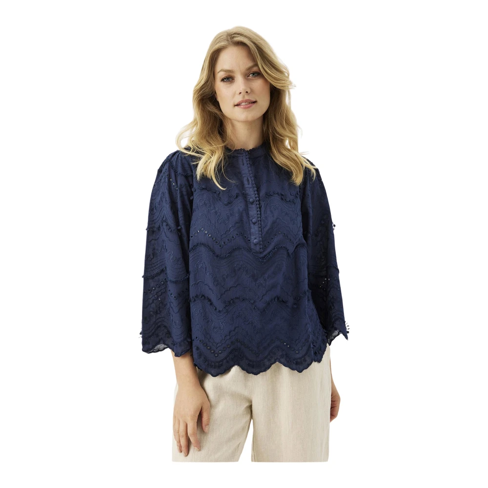 IN Front Luna Blouse Marineblauw Geborduurd Vrouwelijk Blue Dames
