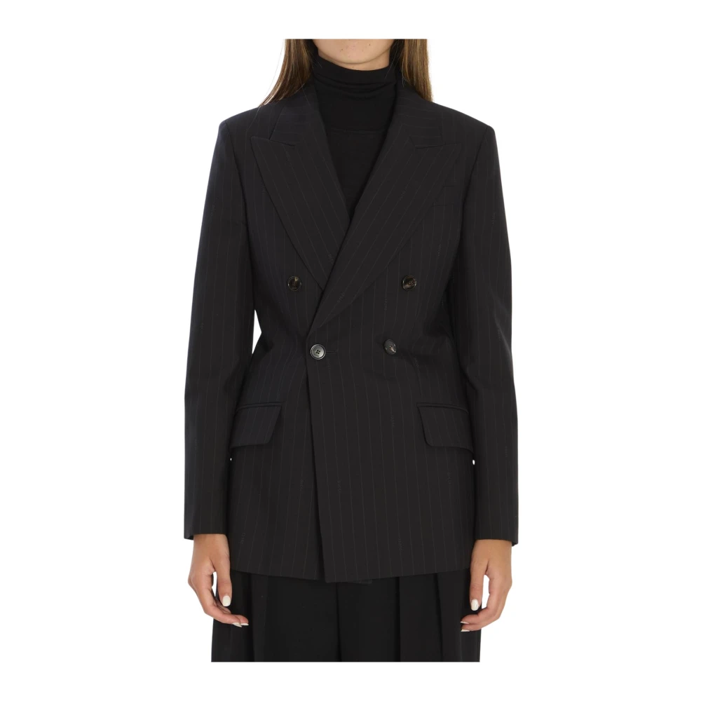 Gucci Svart Double-Breasted Nålrandsrandig Ull Blazer