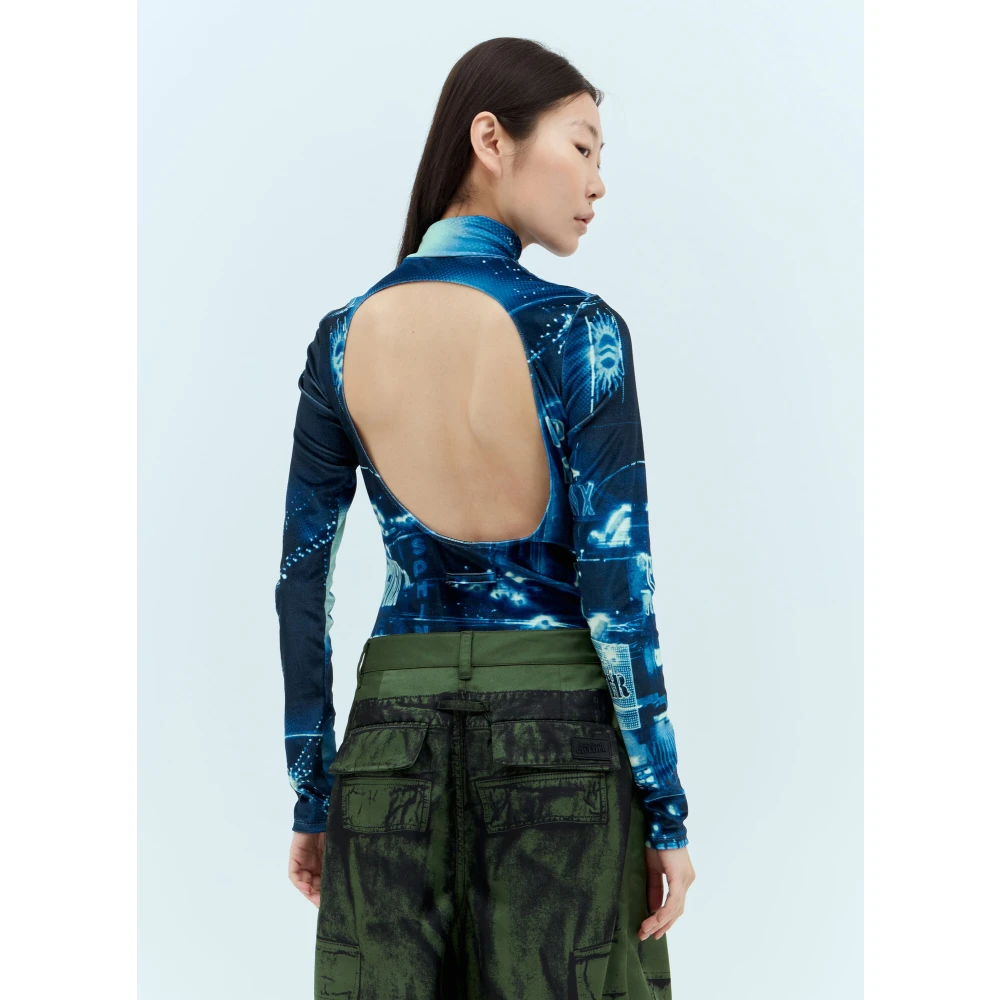 Jean Paul Gaultier Fluwelen Bodysuit Fashion Fiction Collectie Blue Dames