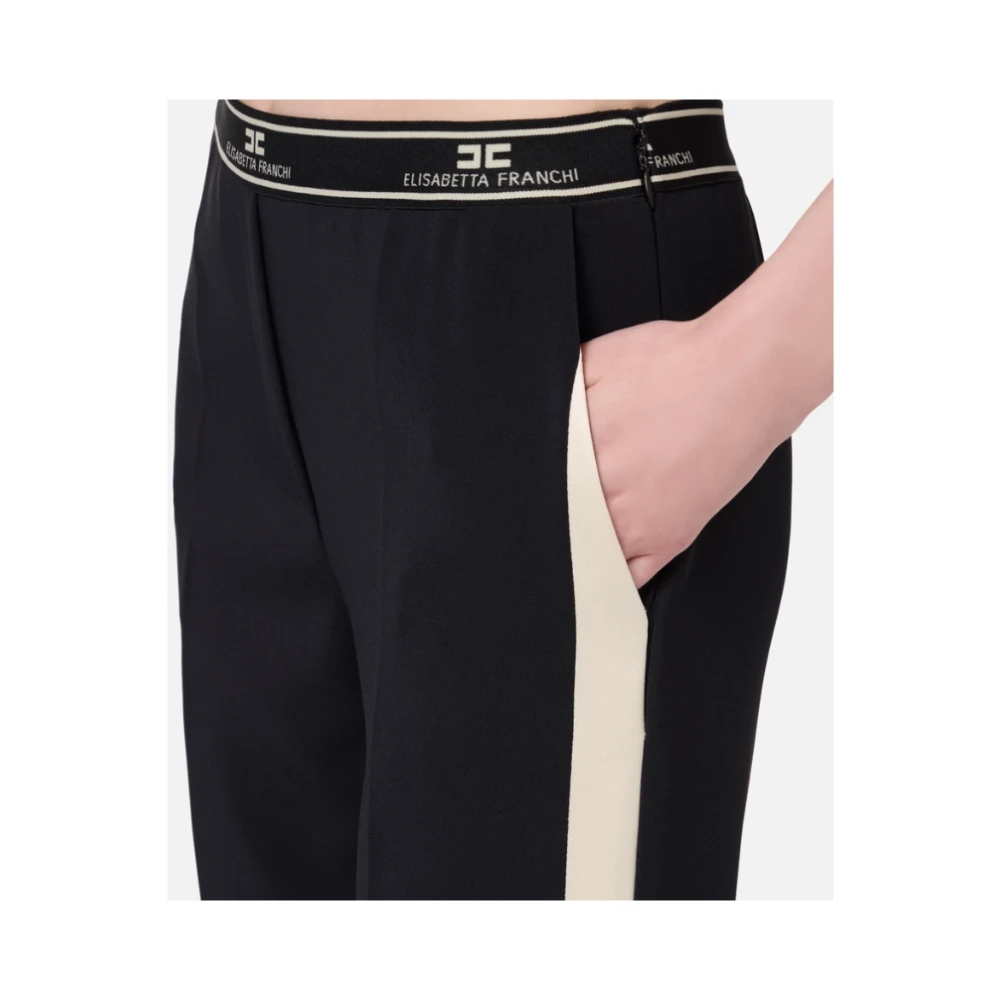 Elisabetta Franchi Zwarte rechte broek met splitten Black Dames