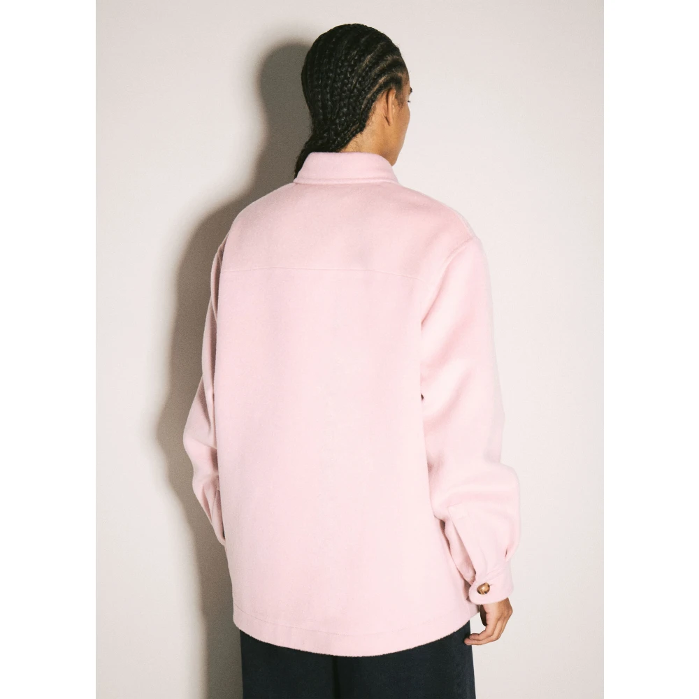 Marni Logo Stitch Wollen Jas Knoopsluiting Pink Dames