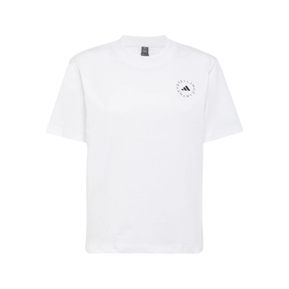 Adidas by stella mccartney Effengekleurd Katoenen Crew Neck T-Shirt White Dames