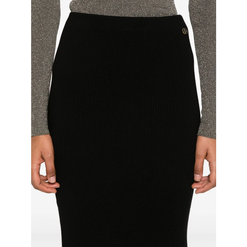 Twinset Geribbelde Gebreide Zwarte Rok Black Dames