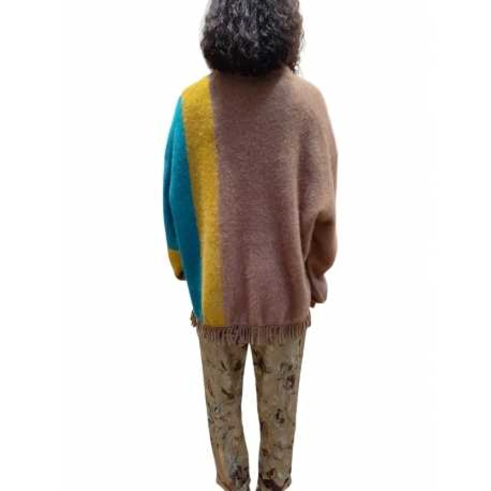 Mes Demoiselles Zijden Vos Cardigan Kameel Geel Turquoise Multicolor Dames