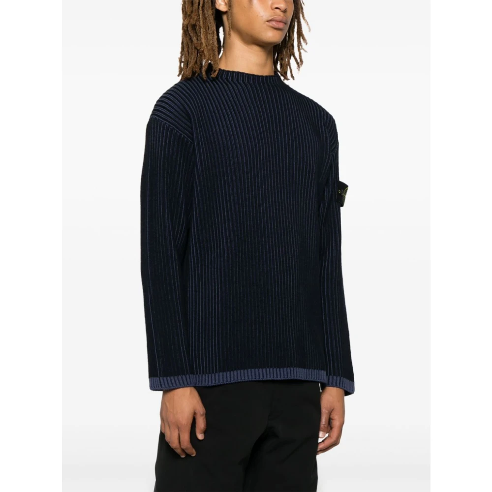 Stone Island Blauwe Grofgebreide Trui Blue Heren