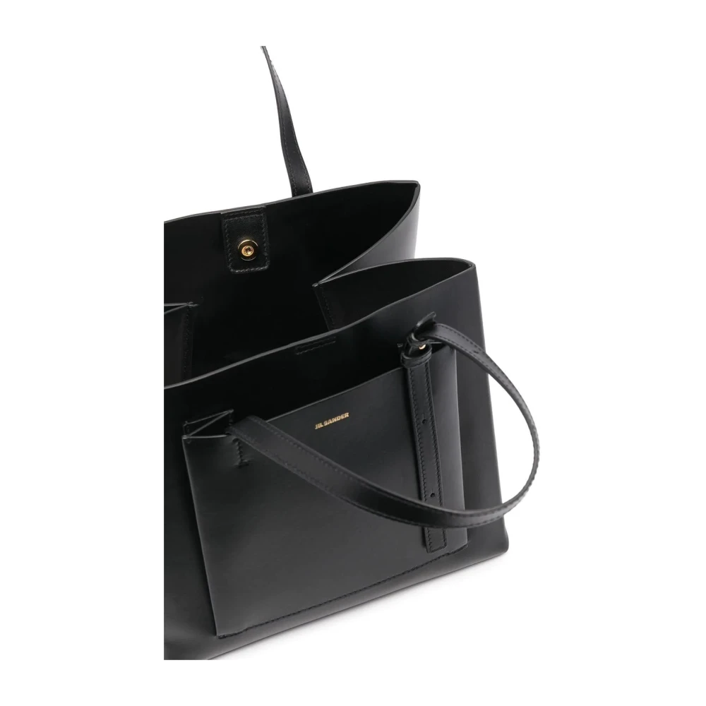 Jil Sander Elegante Zwarte Leren Tote Tas Black Dames