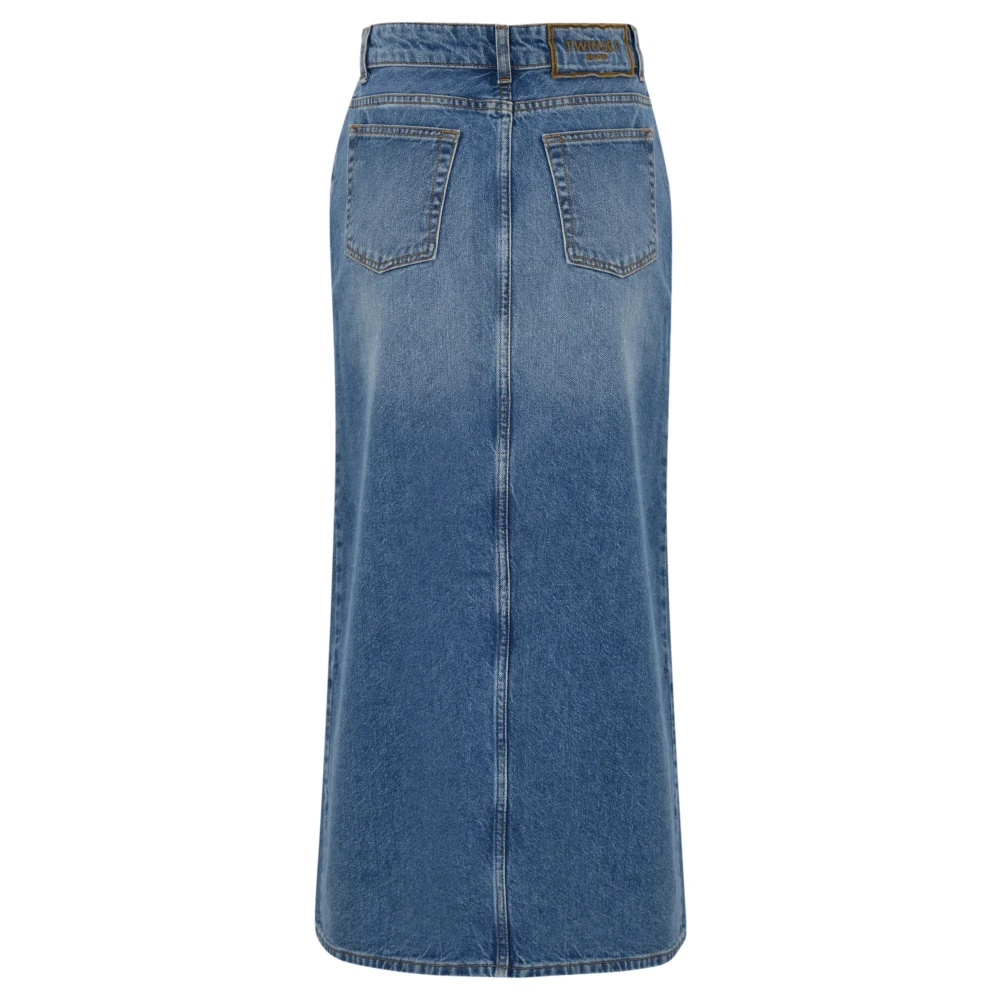 Twinset Denim Midi Rok Hoge Taille Blue Dames