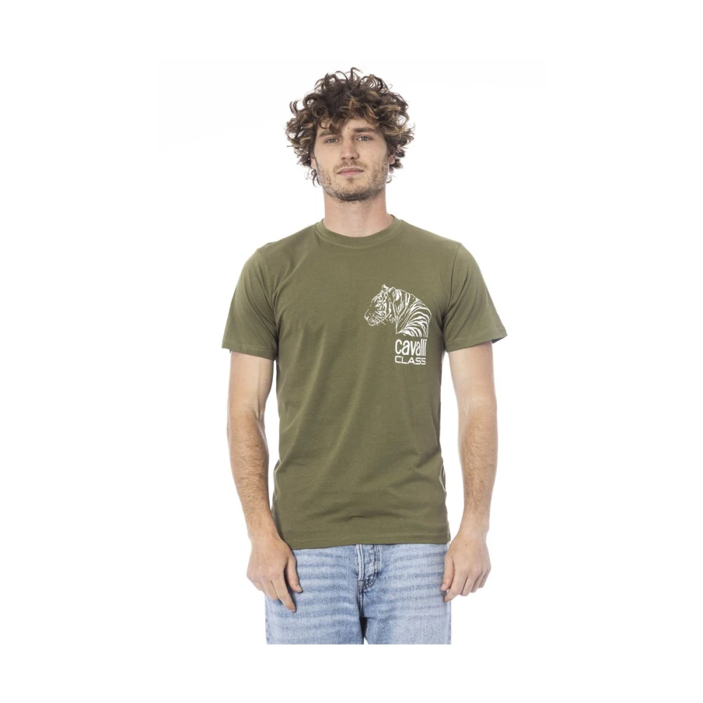 Cavalli Class Logo Print Ronde Hals T-Shirt Green Heren
