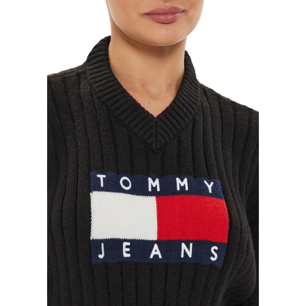 Tommy Hilfiger Zwarte Bedrukte V-hals Trui Black Dames