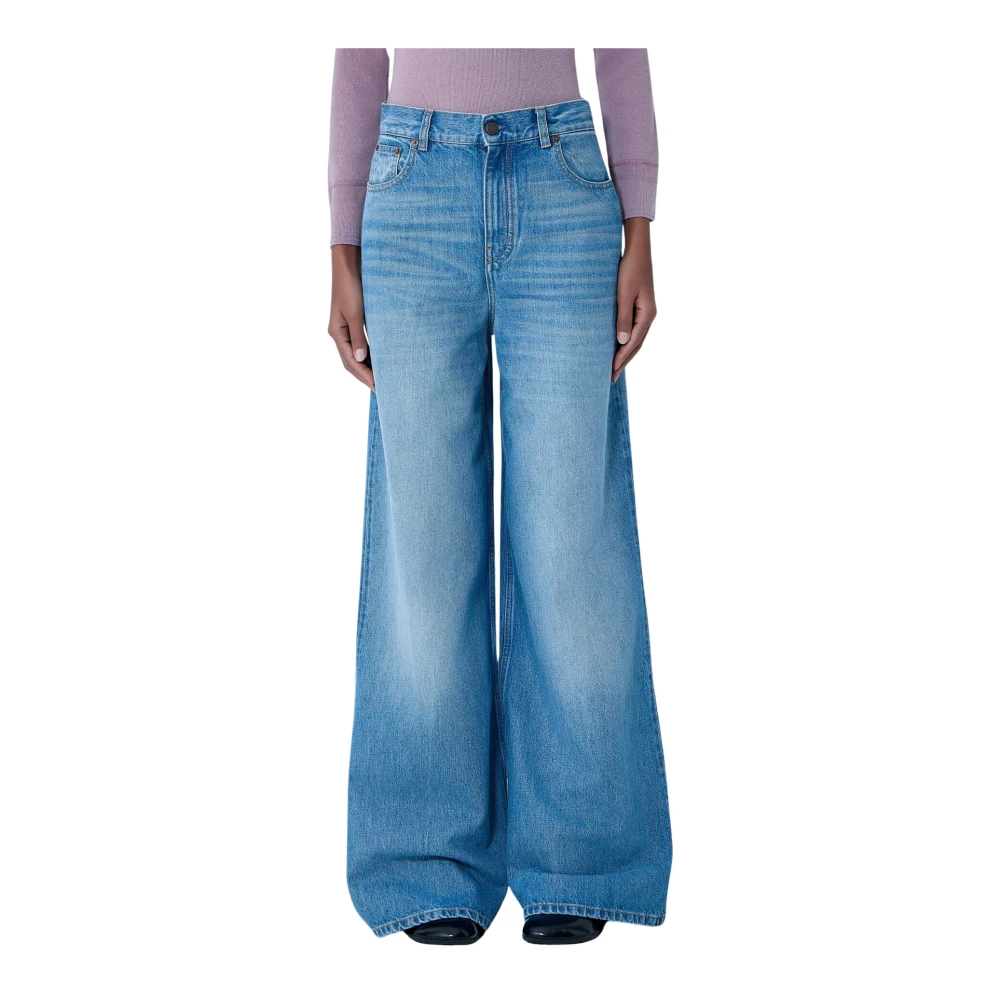 Chloé Women's Blue Wide Jeans, W28, High-Rise Denim Jeans