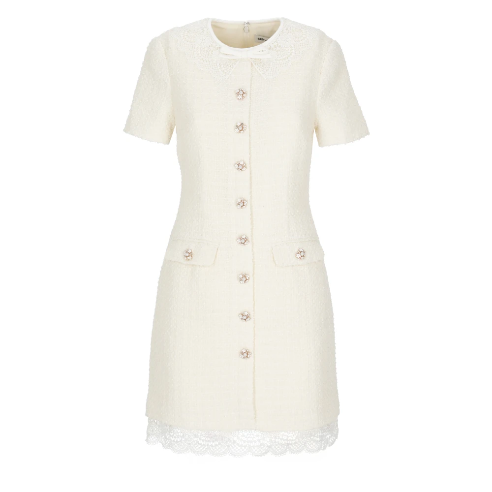 Self Portrait , Shirt Dresses, Female, White, S, Bouclé Lace Trim Mini Dress