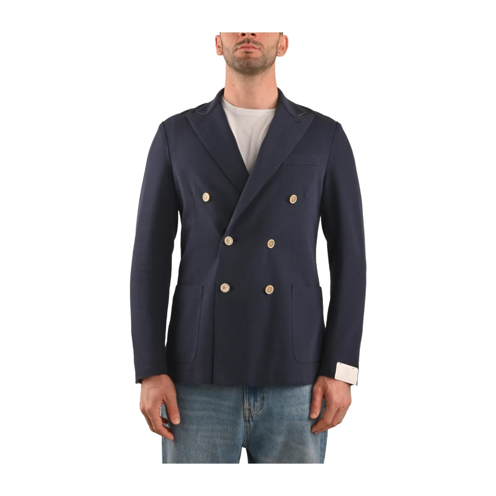 Eleventy Linnen Dubbel-Breasted Jas Blue Heren