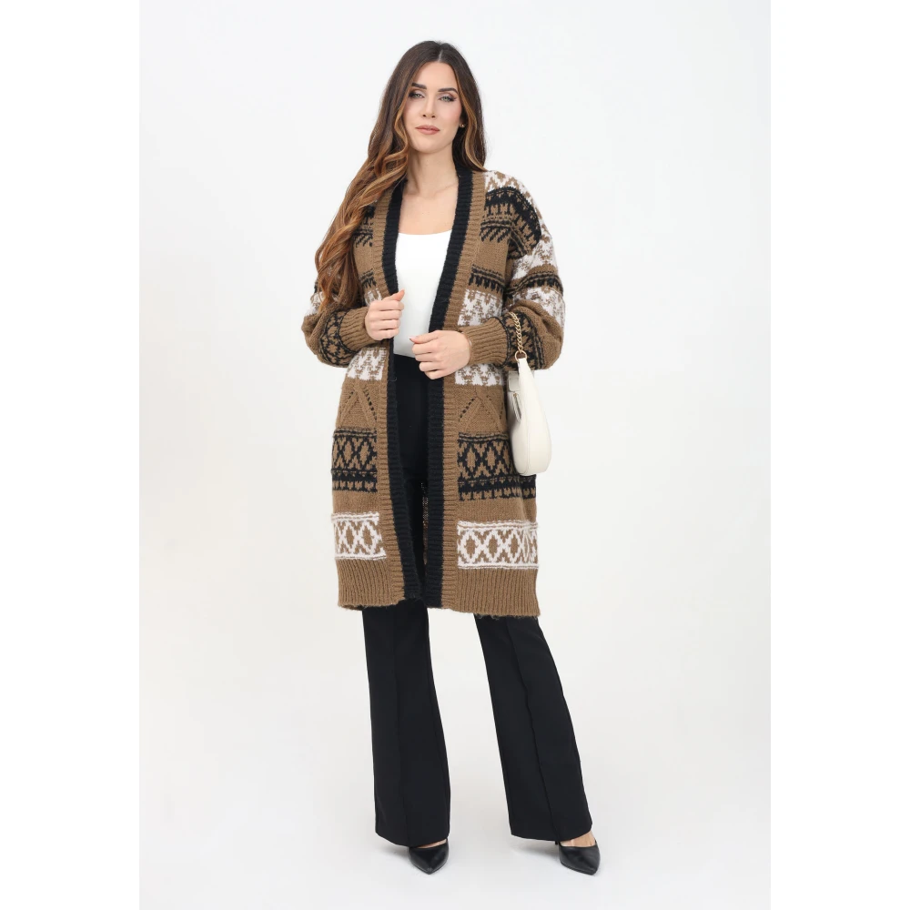 Only Geometrische Boho-Chic Cardigan Sweater Brown Dames