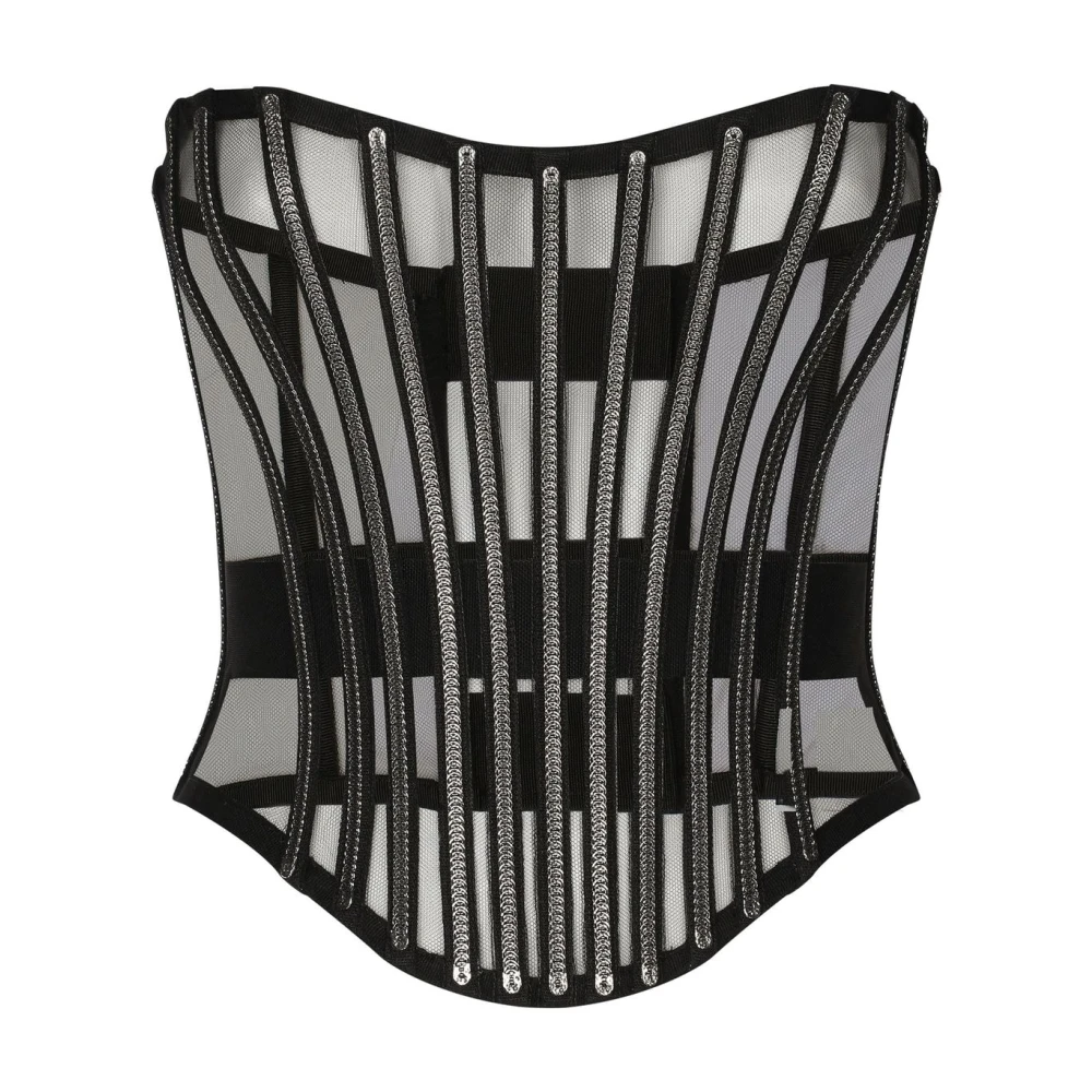 Dolce & Gabbana Women's Black Embroidered Mesh Sleeveless Top