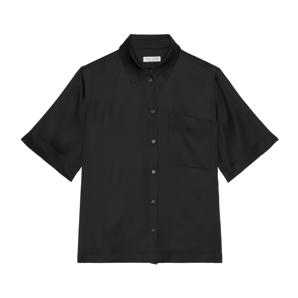 Marc O'Polo Reguliere korte satijnen blouse Black Dames