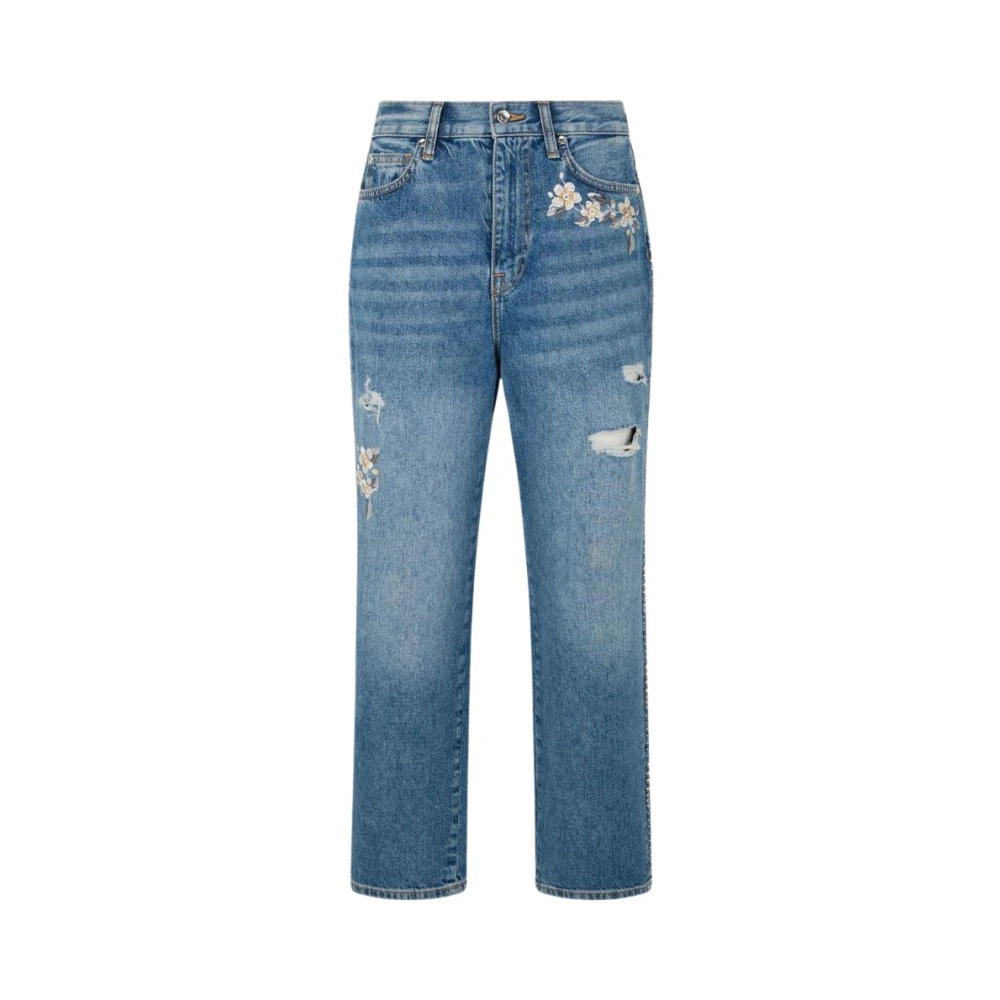 Liu Jo Kvinno Blå Jeans Dam, W26, Bomull, Bejewelled Raka Jeans