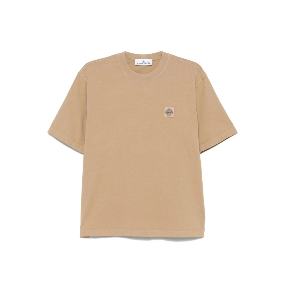 Stone Island Kompas Patch Katoenen T-Shirt in Biscuit Beige Heren