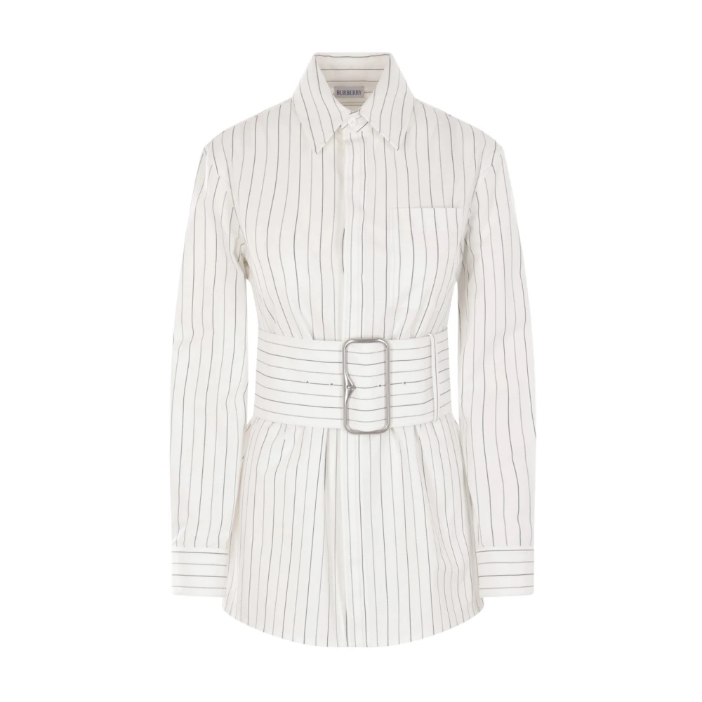 Burberry Gestreept katoenen overhemd met oversized gesp White Dames