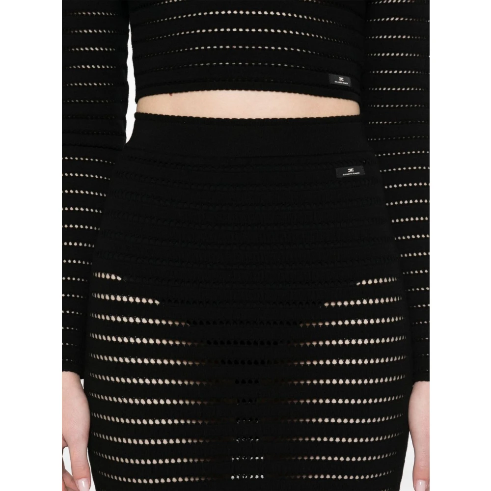 Elisabetta Franchi Zwarte Geribbelde Tailleband Mini Rok Black Dames