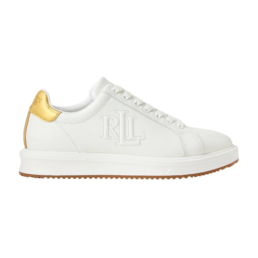 Ralph Lauren Ainsley Metallic-Trim Leren Trainer Dames Schoenen Wit