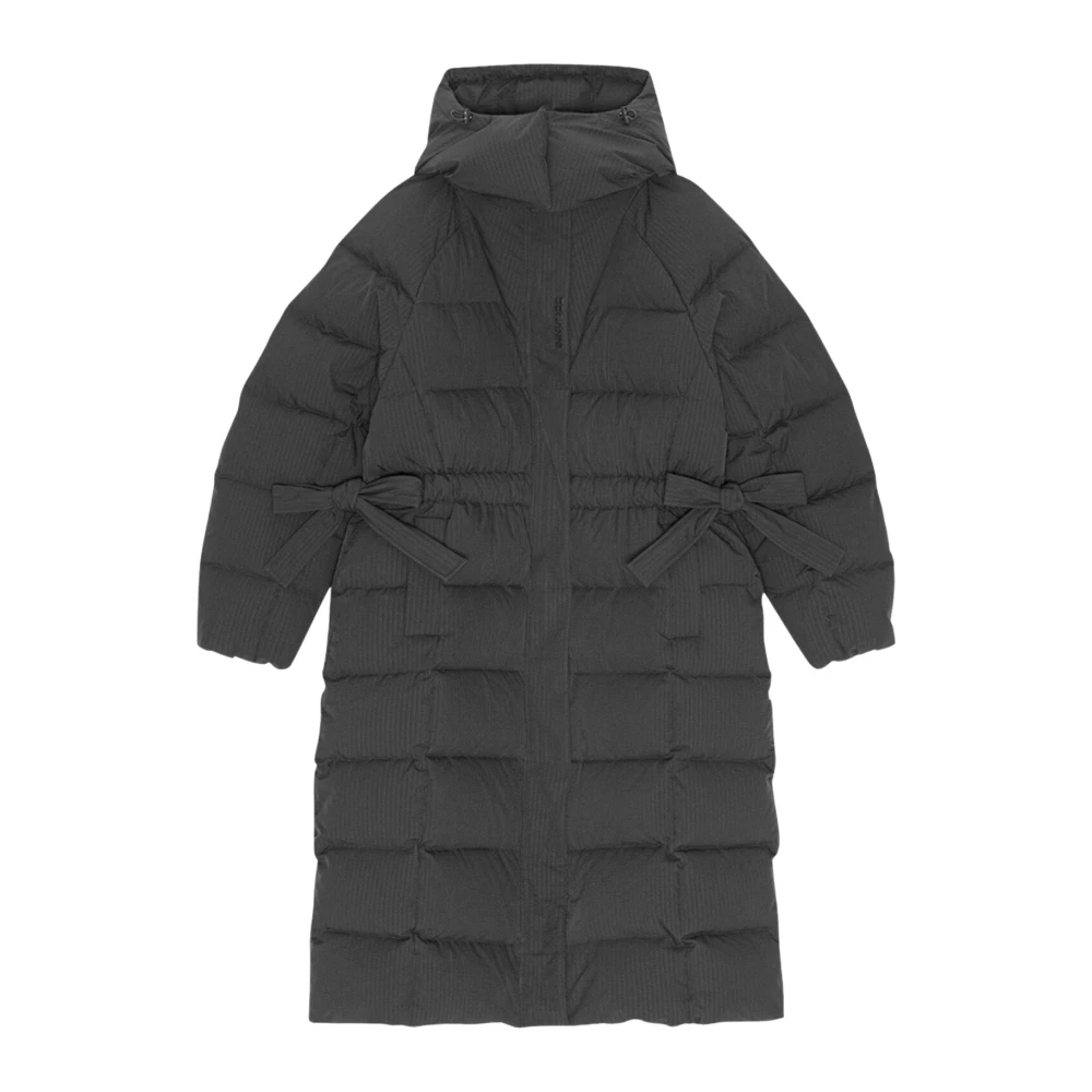 Ganni Seersucker Puffer Coat Black Dames