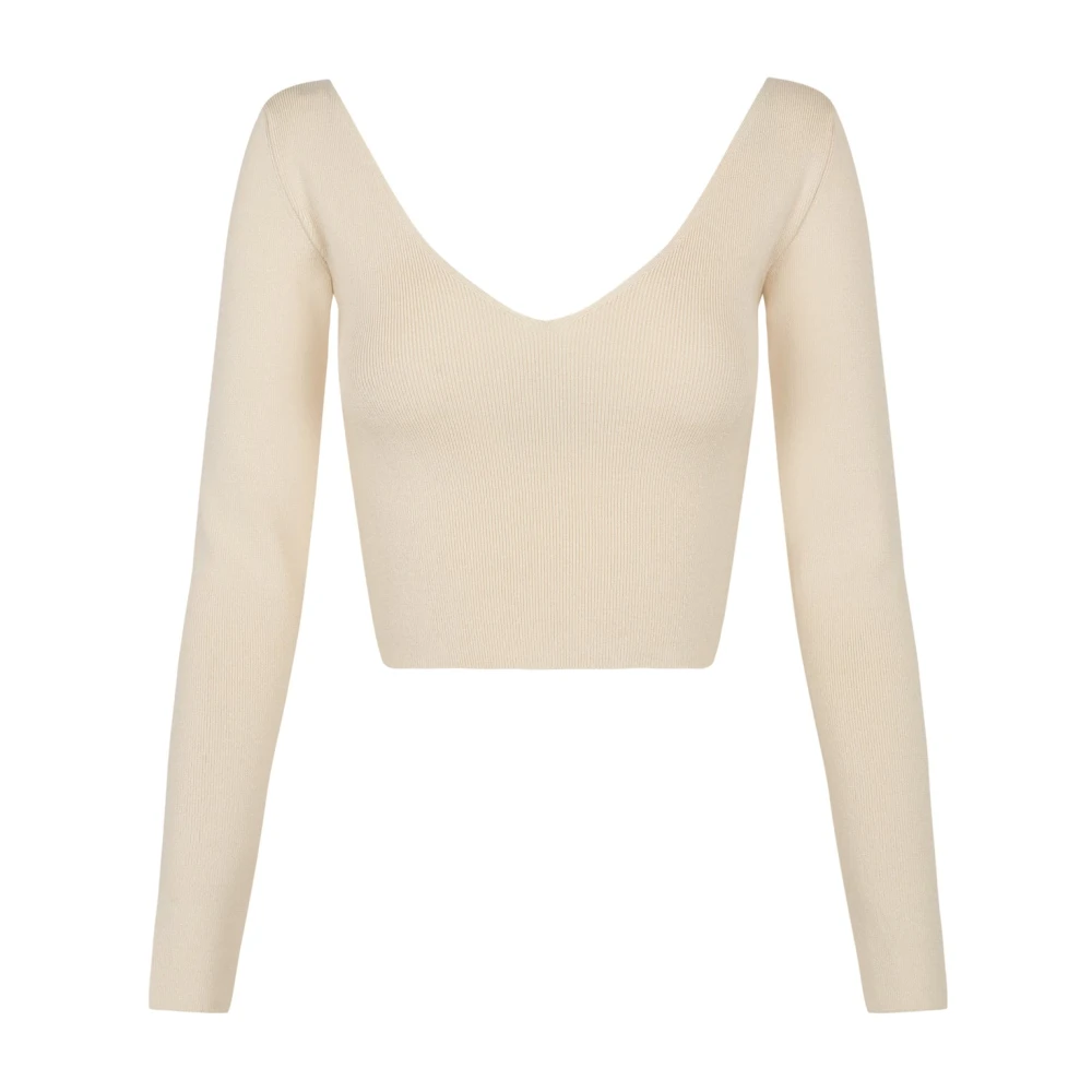 Cortana Silke V-ringad Långärmad Crop Top Beige, Dam