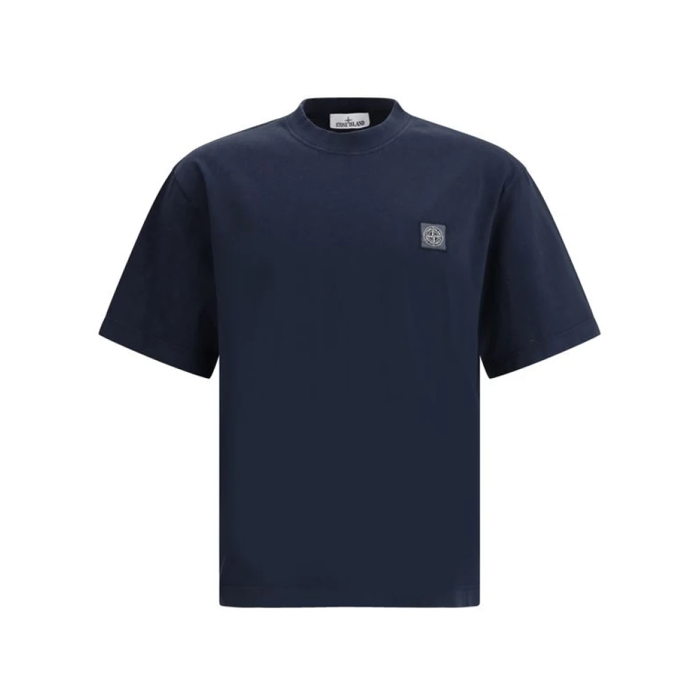 Stone Island Monogram Patch Katoenen T-shirt Blue Heren