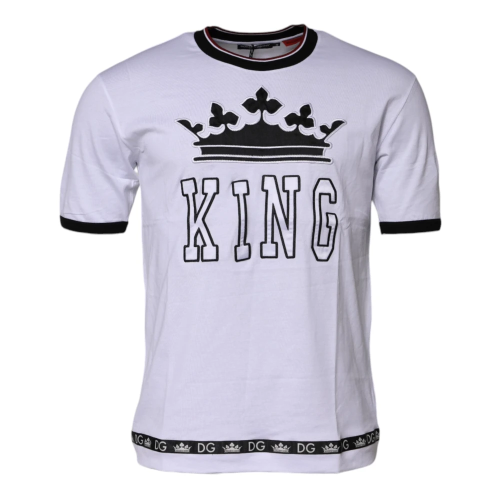 Dolce & Gabbana Men's White Cotton Crown King Embroidery T-Shirt