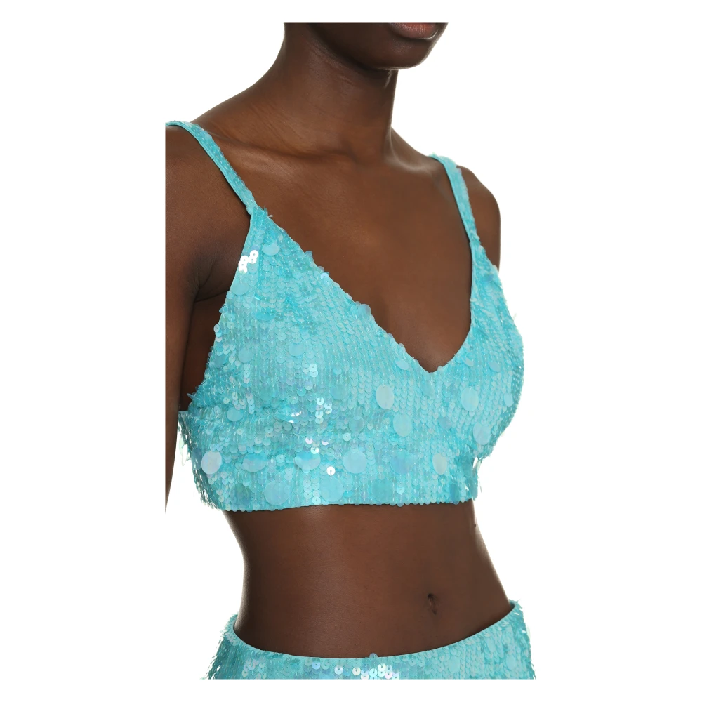 P.a.r.o.s.h. Paillettop met elastische onderkant Blue Dames