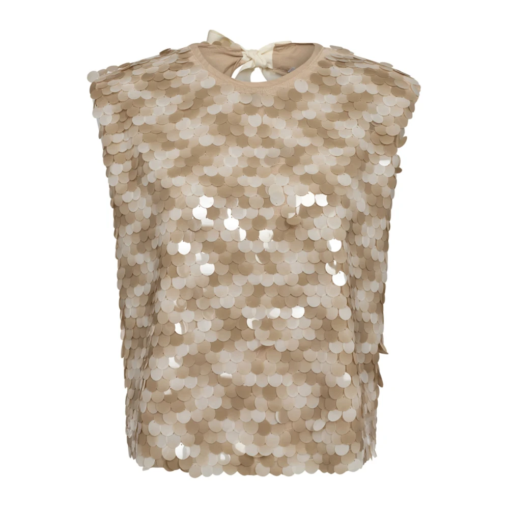 Co'Couture Paillet Top Blouse Champagne Beige Dames