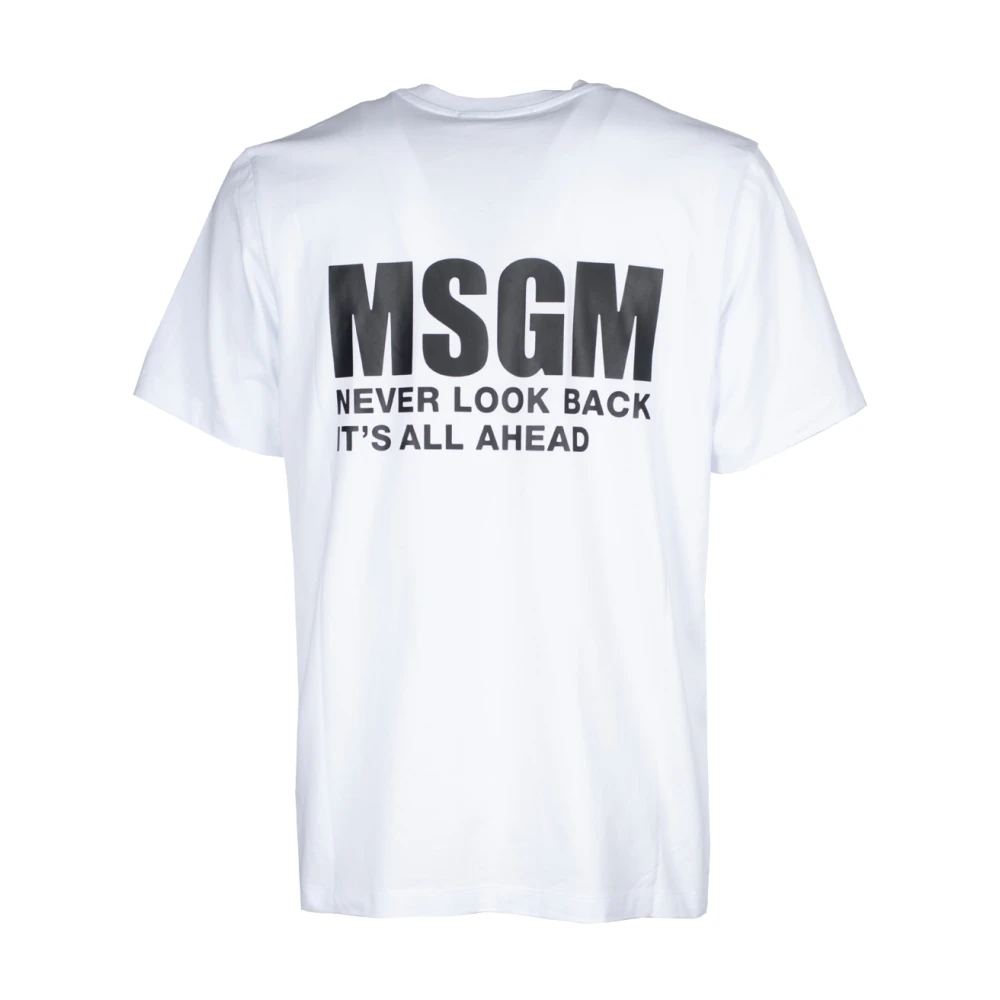 Msgm Witte Crewneck Katoenen T-shirt met Logo White Heren