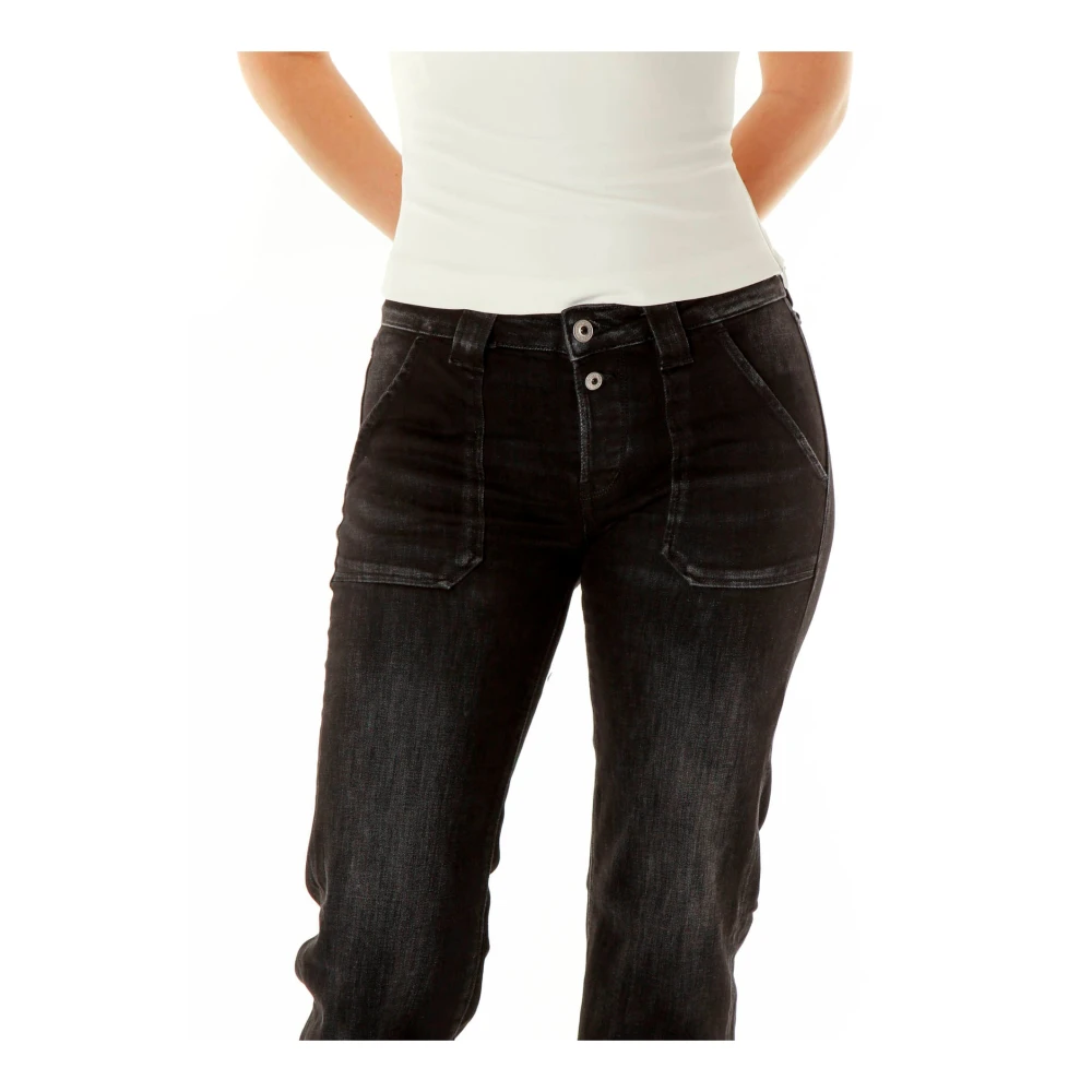 Le Temps Des Cerises Flared Fit Mid Waist Jeans Black Dames
