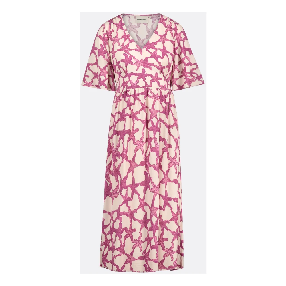 Fabienne Chapot Elegante Wit Roze Print Midi Jurk Pink Dames