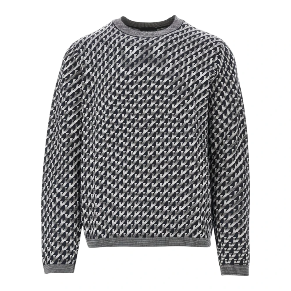Emporio Armani Jacquard Virgin Wool Jumper - Male - Round-Neck Knitwear - Black - M - Knitwear