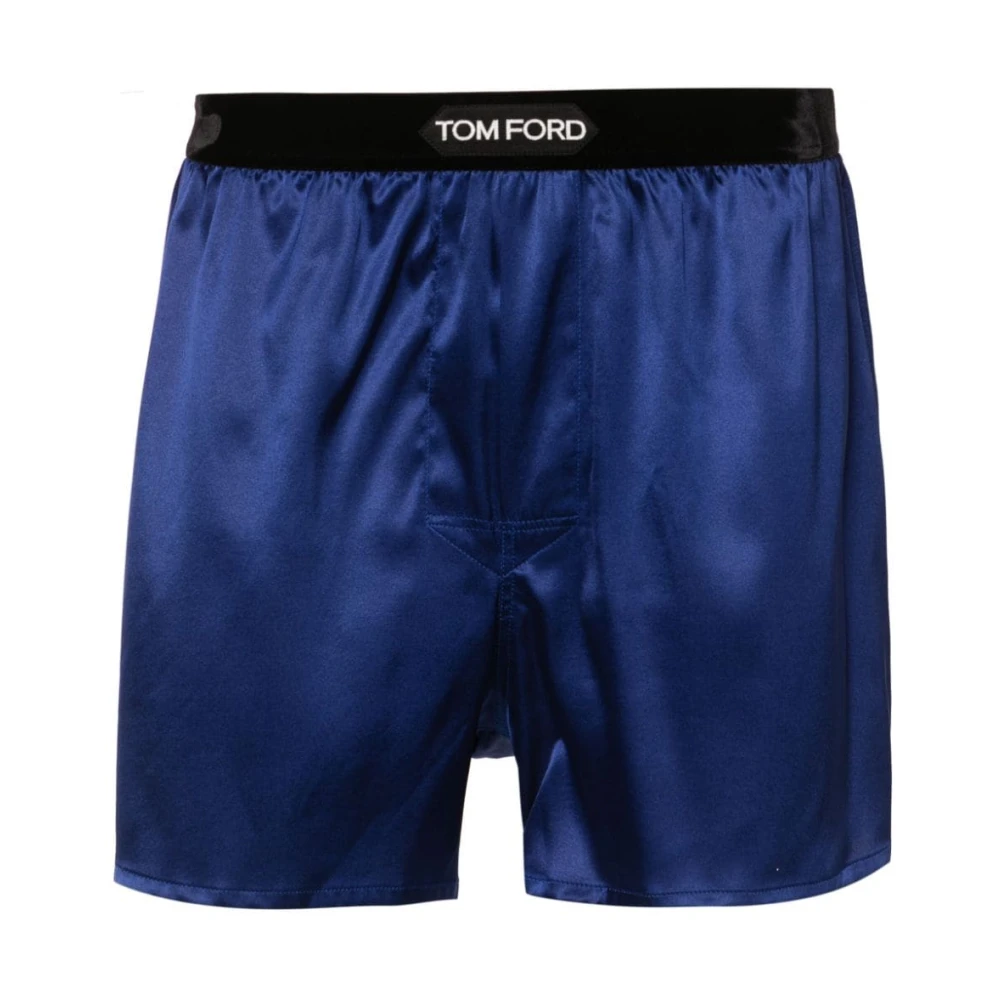 Tom Ford Saffier Zijden Boxer met Logo Blue Heren