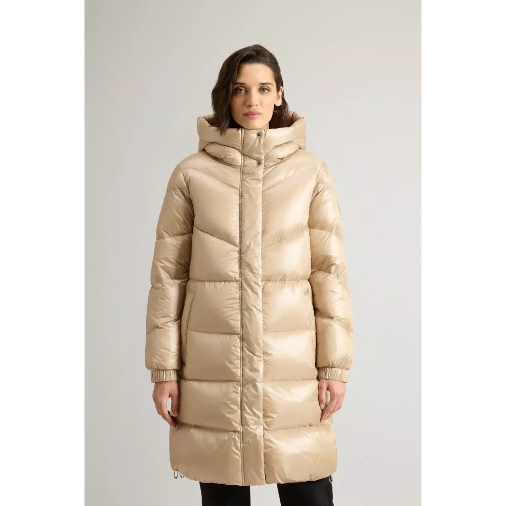 Woolrich Lange Pufferjas Licht Taupe Beige Dames