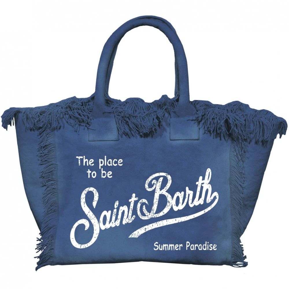 MC2 Saint Barth Mini Canvas Vanity Tas Met Franjes Blue Dames