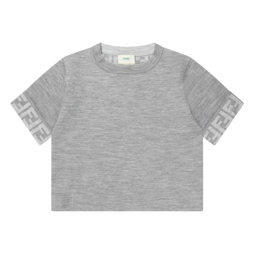 Fendi Girls Gray Kids Knitwear, 6 Y, Knitted Ff Logo Jumper