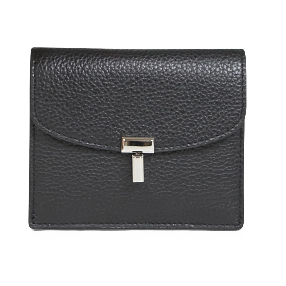 Totême Women's Black Wallets & Cardholders, One Size, Leather Wallet With T-Lock Clasp